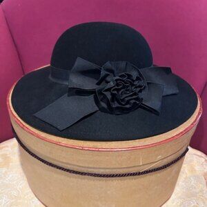 LIZ CLAIBORNE Black 100% Wool Felt Wide Brim HAT